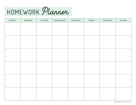 Free Printable Homework Planner Template