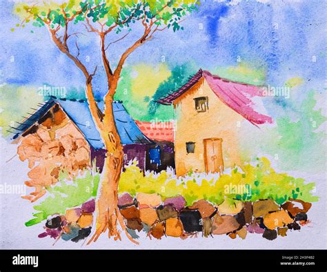 Easy Village Scenery Painting