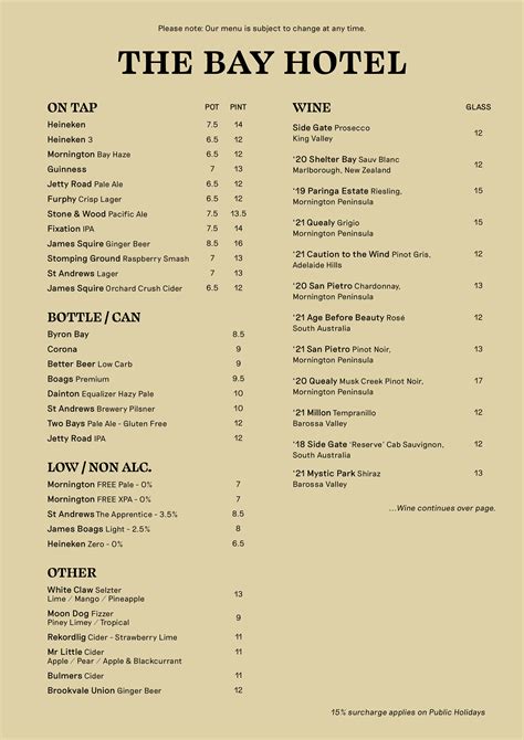 Food Menu — The Bay Hotel