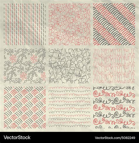 Pen drawing seamless patterns on crumpled paper Vector Image