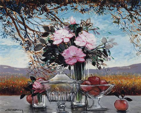 Michel Henry (French, b. 1928) , Still life with flowers and apples in ...