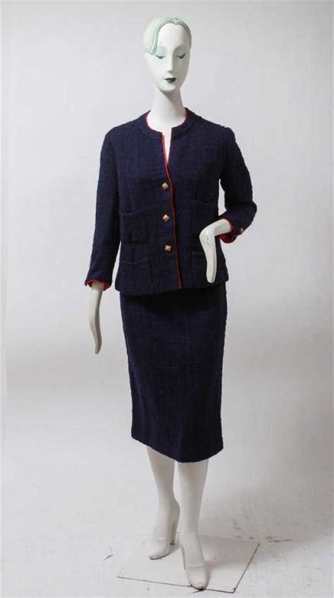 Chanel Navy Blue Wool Suit with Skirt