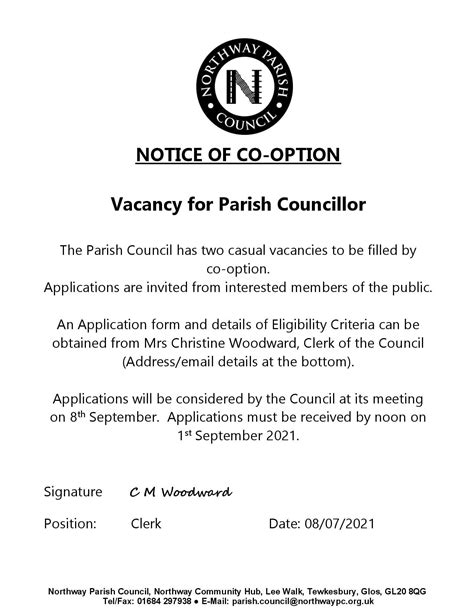 Vacancy For Parish Councillor | Northway Parish Council