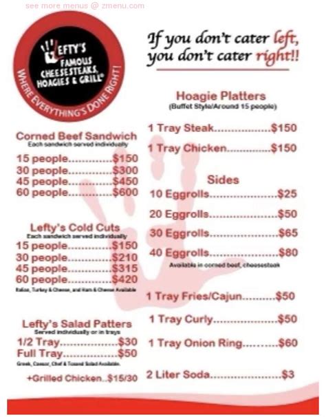 Online Menu of Leftys Cheesesteak Restaurant, Ann Arbor, Michigan ...