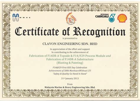 Sample Certificate Of Recognition Template