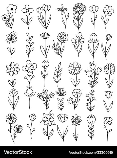 0087 hand drawn flowers doodle Royalty Free Vector Image