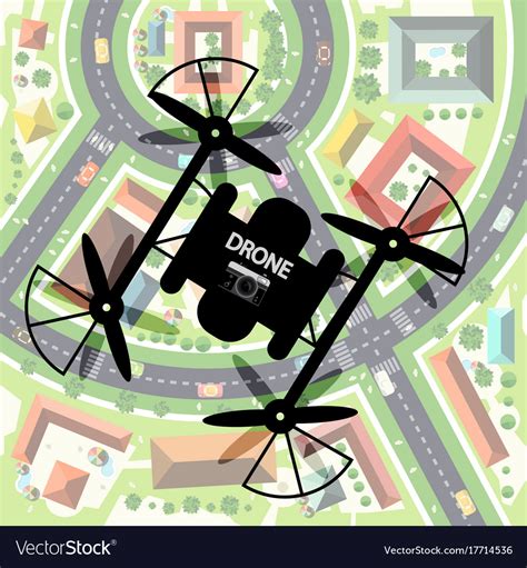 Drone with city below top view town camera Vector Image