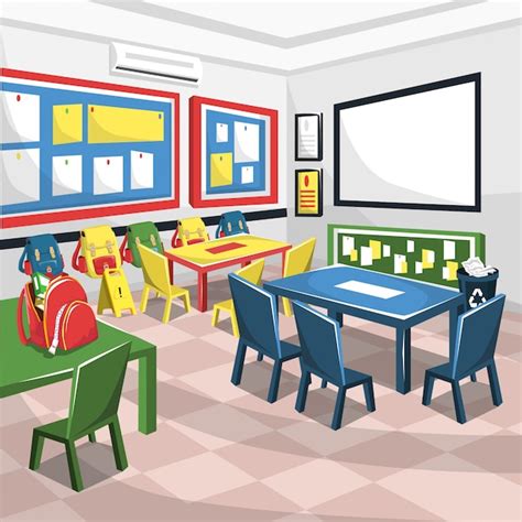 Escola júnior colorida sala de aula com quadro branco | Vetor Premium