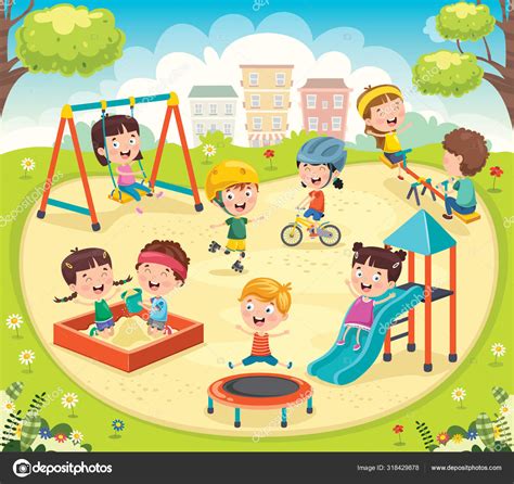 Children Playing Park Stock Vector by ©yusufdemirci 318429878