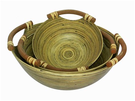 Bamboo salad bowl with rattan handles - antique black finishing