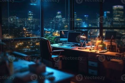 Blurred office workspace in the night view background 24103208 Stock ...