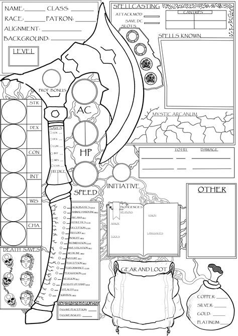 [OC][Art] My homemade Hexblade Warlock Character Sheet (5e) : r/DnD