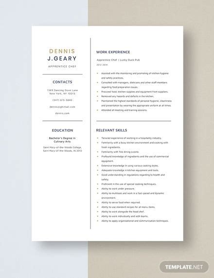 Apprentice Chef Resume Template - Word, Apple Pages | Template.net ...