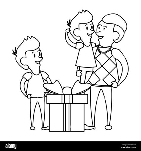 fathers day family celebration cartoon in black and white Stock Vector ...