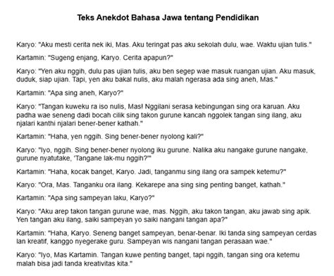 9 Contoh Teks Anekdot Bahasa Jawa Lucu dan Menarik untuk Kelas 12