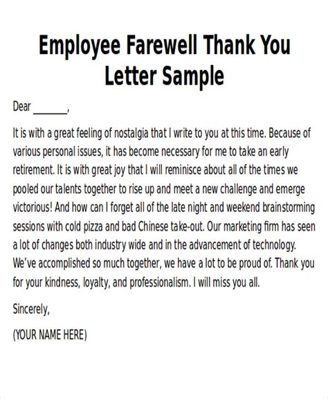 FREE 11+ Employee Thank-You Letter Samples in MS Word | PDF