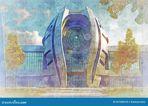 Futuristic School Building, Illustration. Futuristic University Stock ...