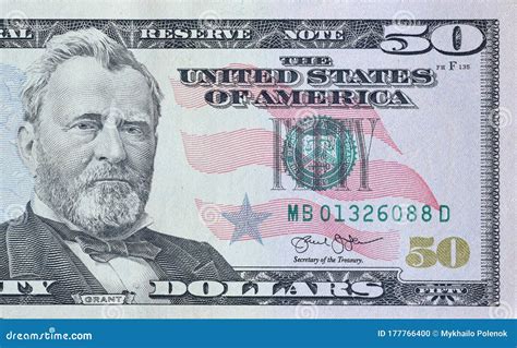 Portrait of US President Ulysses Simpson Grant on 50 Dollars Banknote ...