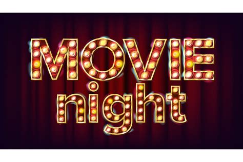 Movie Night Background Vector. Theatre Cinema Golden Illuminated Neon ...