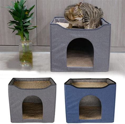 Cat House&Condo with Bed, 2 in 1 Cat Hideaway Cube, Foldable Cat ...