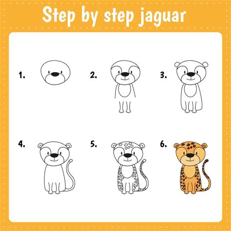 Drawing lesson for children. How draw jaguar. Drawing tutorial with ...