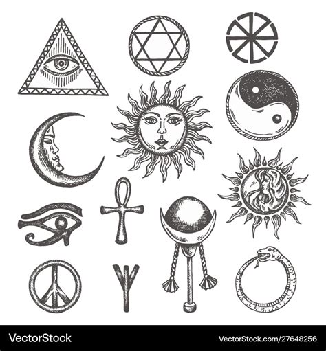 Icons and symbols white magic occult mystic Vector Image