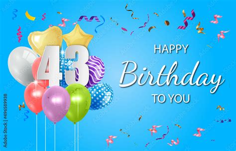 Happy 43th birthday balloons greeting card background vector. Happy ...