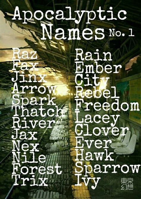 A list of apocalyptic character names from Dystopia 101: a guide to ...