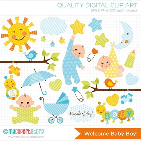 Clipart New Baby Boy / Baby Announcement / Digital Clip