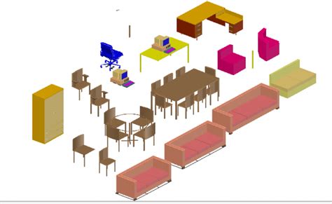 Creative 3d furniture blocks cad design view dwg file