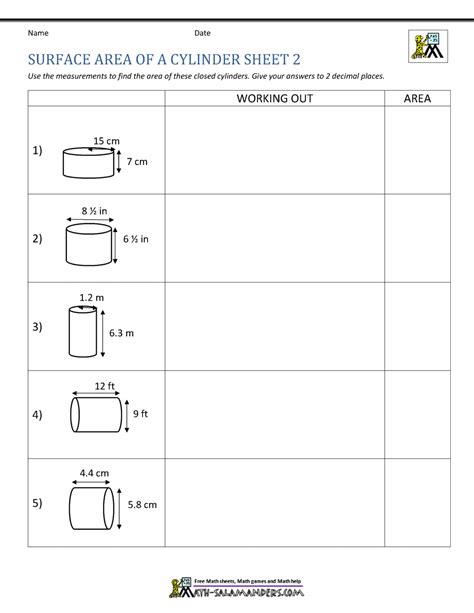 Surface Area Cylinder Worksheet