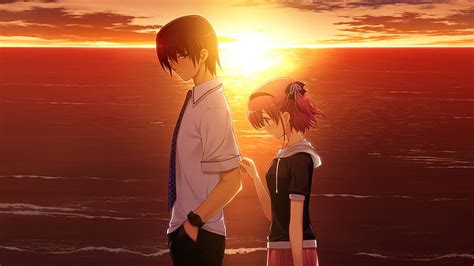 Don't leave, cute, cg, love, sad, sunset, anime couple, HD wallpaper ...