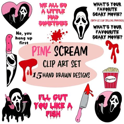 Scream Ghost Face Hand Drawn Clip Art Bundle / Pink / 15 PNG - Etsy