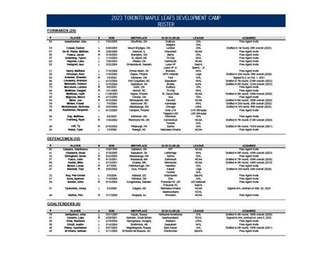 Maple Leafs 2023 Development Camp Roster