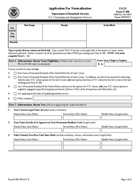 N-400 Application for Naturalization | Permanent Residence (United ...