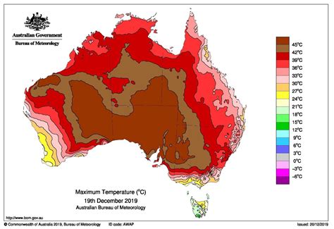 Australian maximum temperature, 19th December 2019 | Australia map ...