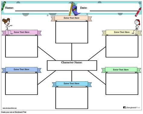 Multicolored Boxes Character Map Worksheet Template