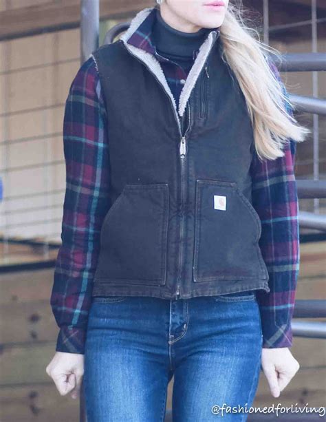 Fashioned For Living: womens carhartt vest outfit with jeans and rain boots