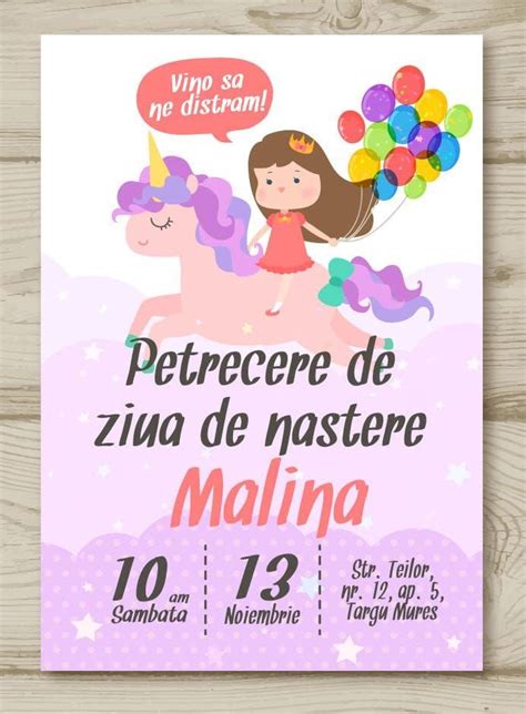 Invitatie zi de nastere, tema Unicorn, pentru fata | Decorazioni