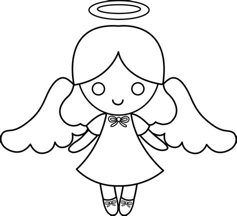 Cute Colorable Little Angel - Free Clip Art