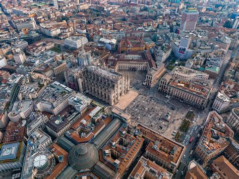 Premium Photo | Aerial view of piazza duomo in front of the gothic ...