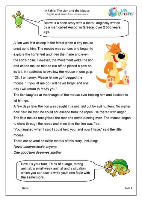 The Lion And The Mouse Story Printable