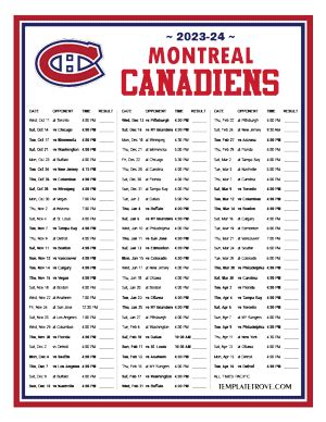 Printable 2023-2024 Montreal Canadiens Schedule