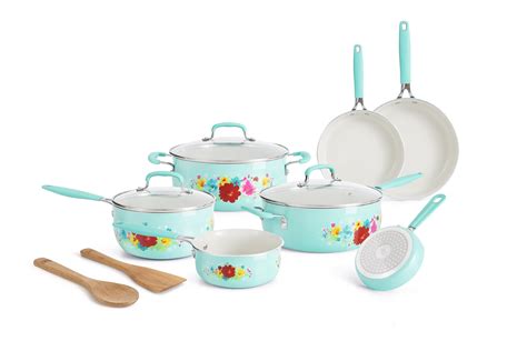 The Pioneer Woman Classic Ceramic Breezy Blossom Cookware Set, 12 Piece ...