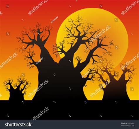 Sunset Baobab Trees Stock Vector (Royalty Free) 90460084 | Shutterstock