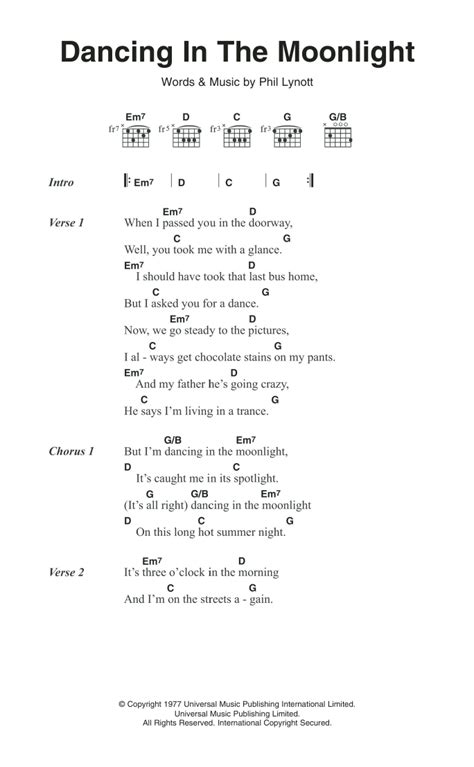 Dancing In The Moonlight by Thin Lizzy - Guitar Chords/Lyrics - Guitar ...