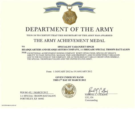 Army Achievement Medal Jan 2012