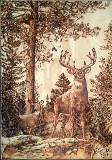 Deer in the Woods | Wood burning stencils, Wood burning art, Wood ...