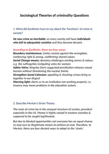 Sociological Theories of Criminality for WJEC Criminology level 3 ...