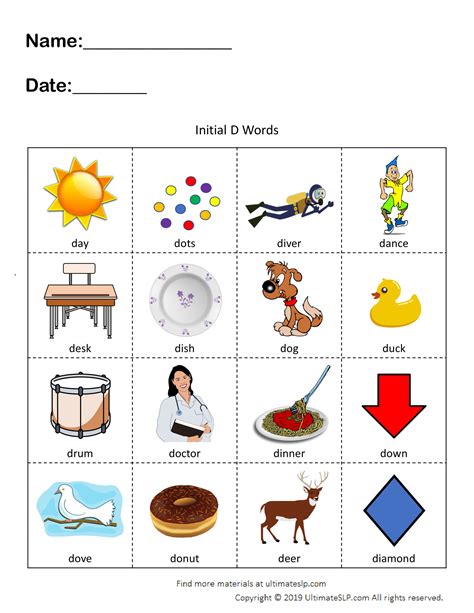 Initial D Words Worksheet - Ultimate SLP